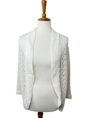 Jenny 1X Ivory Crochet Open Knit Cardigan Boho Cotton Sweater